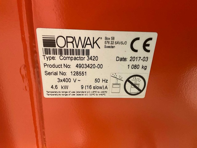 2017 orwak compactor 3420 verticale balenpers / afvalpers - afbeelding 3 van  11