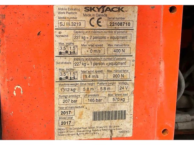 2017 skyjack sj iii 3219 hoogwerker - afbeelding 5 van  13