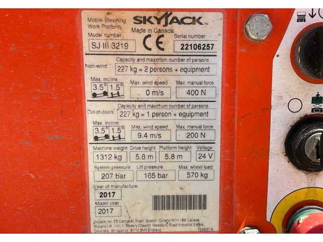 2017 skyjack sj iii 3219 hoogwerker - afbeelding 14 van  21