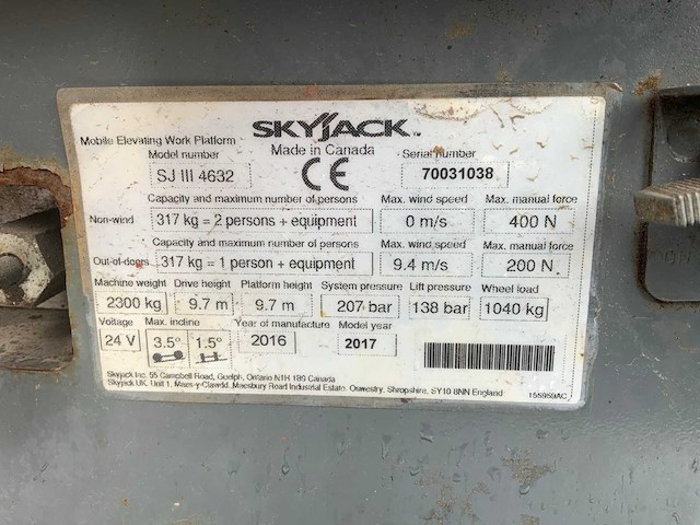 2017 skyjack sjiii 4632 schaarhoogwerker - afbeelding 11 van  19