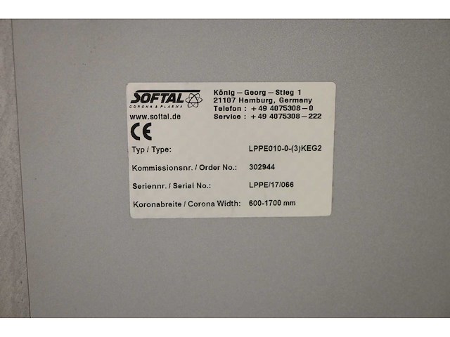 2017 softal lppe010-0-(3)keg 2 plasma behandeling machine (c) - afbeelding 20 van  30