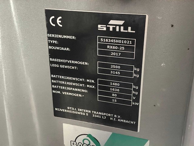 2017 still rx 60-25 2500kg lepelversteller vorkheftruck - afbeelding 10 van  18
