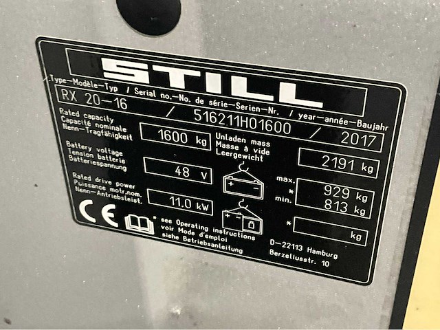 2017 still rx20-16 1600kg vorkheftruck - afbeelding 9 van  17