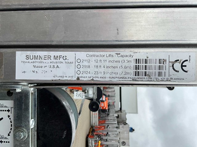 2017 sumner manufacturing 2118 materiaallift / kanaallift - afbeelding 2 van  10
