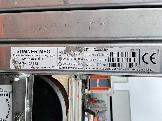 2017 sumner manufacturing 2118 materiaallift / kanaallift - afbeelding 3 van  11