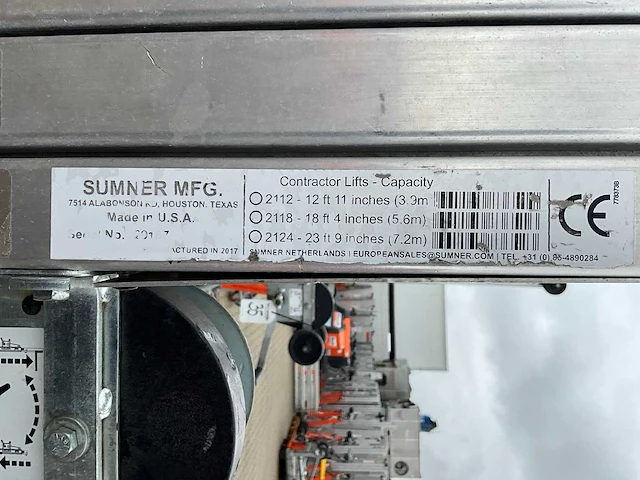2017 sumner manufacturing 2118 materiaallift / kanaallift - afbeelding 1 van  10