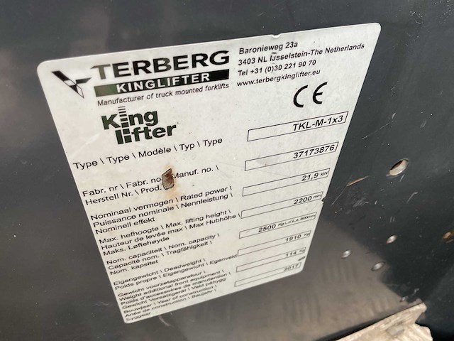 2017 terberg king lifter tkl-m-1x3 meeneemheftruck - afbeelding 1 van  6