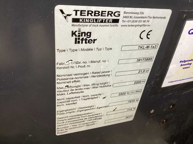 2017 terberg kinglifter tkl-m-1x3 meeneemheftruck - afbeelding 5 van  13
