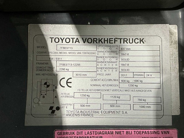 2017 toyota fbest13 vorkheftruck - afbeelding 3 van  11