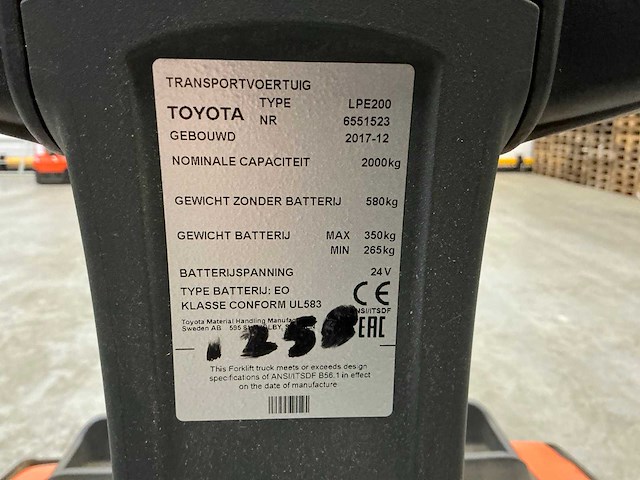 2017 toyota lpe200 meerijpallettruck - afbeelding 5 van  13