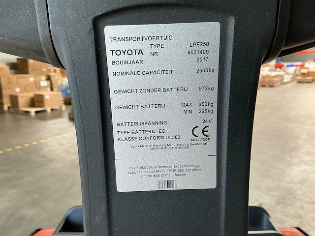 2017 toyota lpe250 elektrische meerijpalletwagen - afbeelding 8 van  11