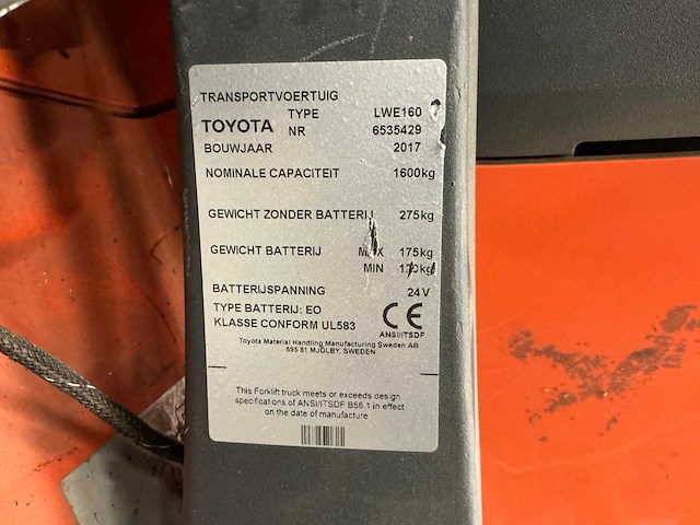 2017 toyota lwe160 elektrische palletwagen - afbeelding 6 van  6