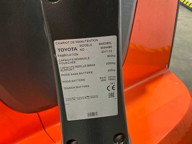 2017 toyota swe080l elektrische palletwagen - afbeelding 2 van  10