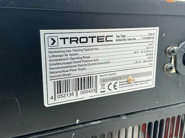 2017 trotec tds 20 elektroheater 3kw - afbeelding 5 van  6
