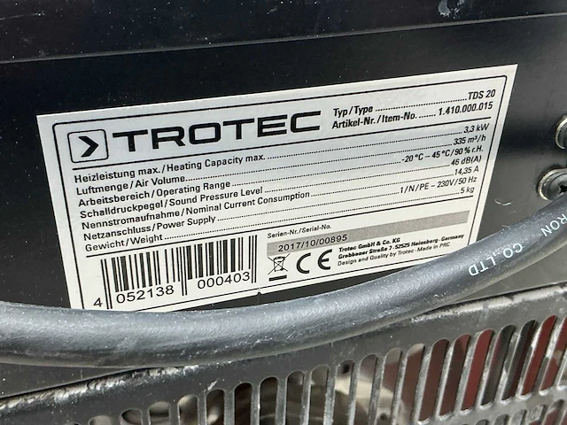 2017 trotec tds 20 elektroheater 3kw - afbeelding 6 van  7