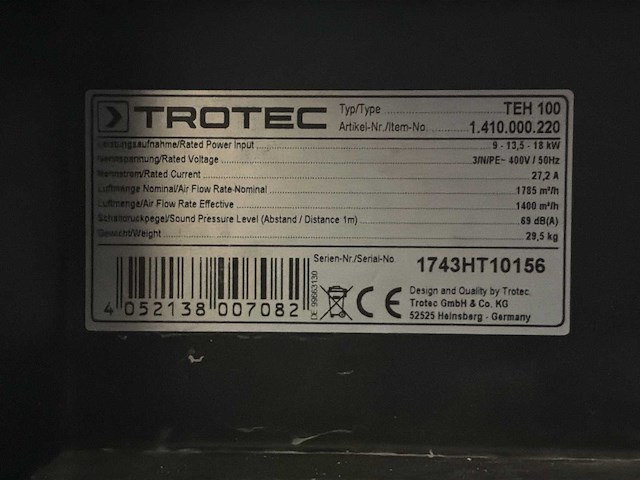 2017 trotec teh 100 industriële heater - afbeelding 5 van  5