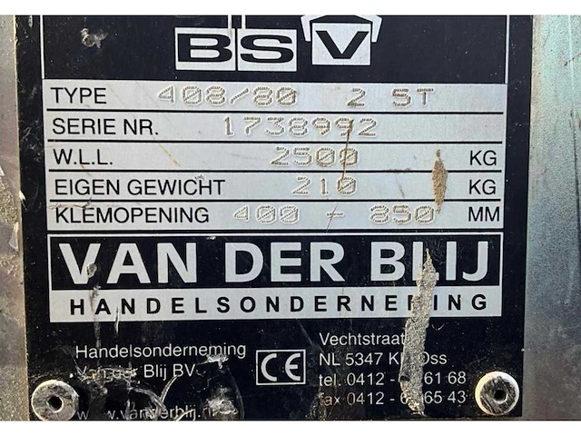 2017 van der blij bsv 408/80 mechanische blokkenklem - afbeelding 7 van  8