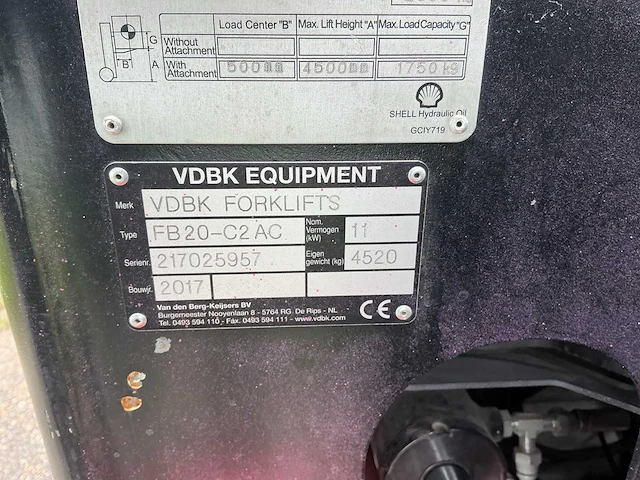 2017 vdbk fb20-c2ac heftruck - afbeelding 11 van  26