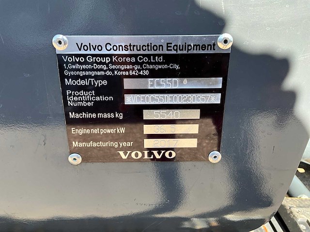 2017 volvo ec55d midigraafmachine - afbeelding 31 van  31