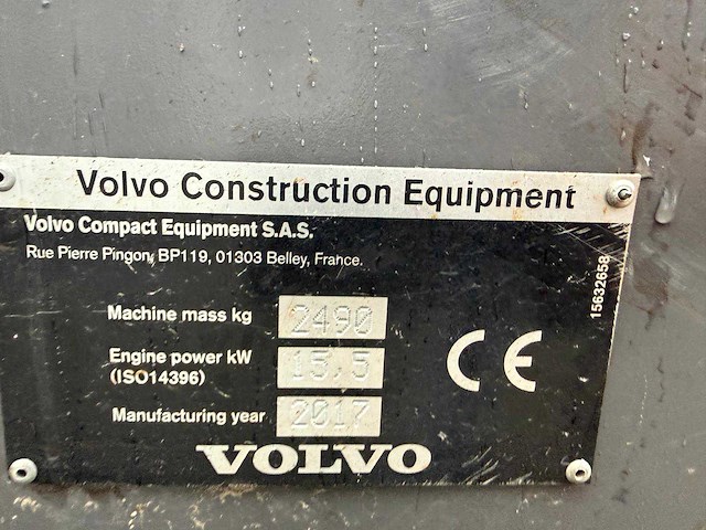 2017 volvo ecr25d minigraafmachine - afbeelding 9 van  17