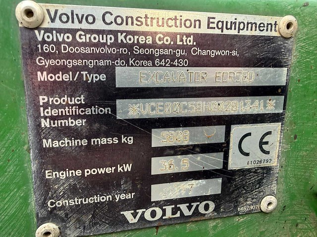 2017 volvo ecr58d midigraafmachine - afbeelding 6 van  14