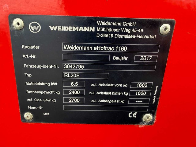 2017 weidemann ehoftrac 1160 rl20e - afbeelding 6 van  14