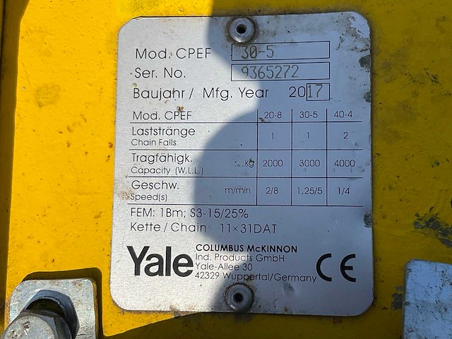 2017 yale cpef30.5 elektrische kettingtakel - afbeelding 9 van  9