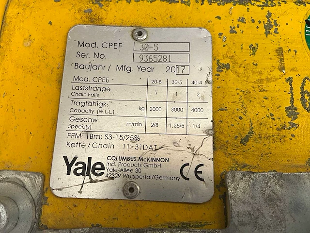 2017 yale cpef30.5 elektrische kettingtakel - afbeelding 2 van  10