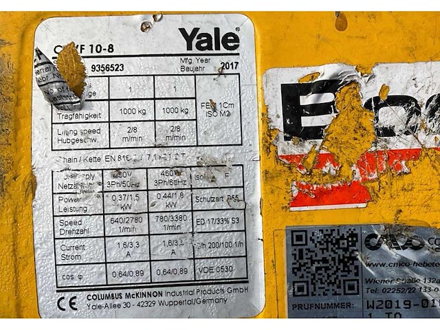 2017 yale cpvf 10.8 elektrische kettingtakel - afbeelding 7 van  9