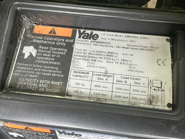 2017 yale erp25vl vorkheftruck - afbeelding 10 van  19