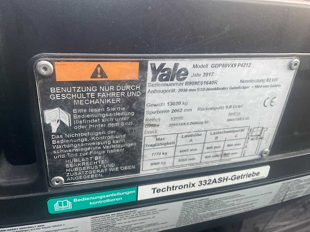 2017 yale gdp80v vorkheftruck - afbeelding 7 van  24