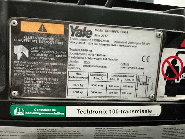 2017 yale veracitor gdp50vx e2514 vorkheftruck - afbeelding 24 van  31
