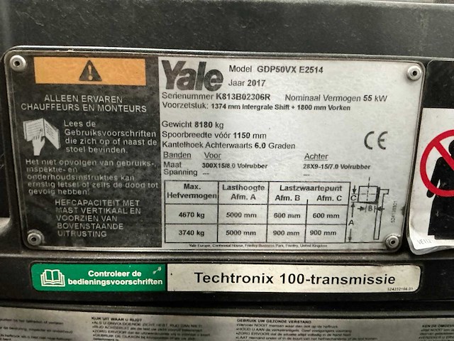 2017 yale veracitor gdp50vx e2514 vorkheftruck - afbeelding 28 van  35