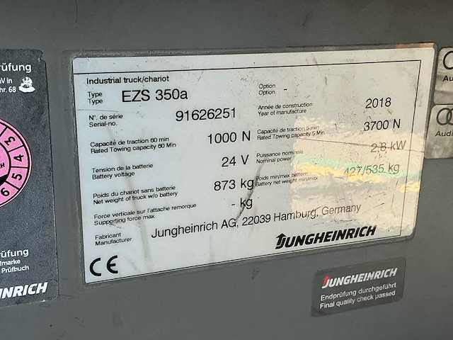 2018 - jungheinrich - ezs-350-a-ftf - takelwagen - afbeelding 6 van  11