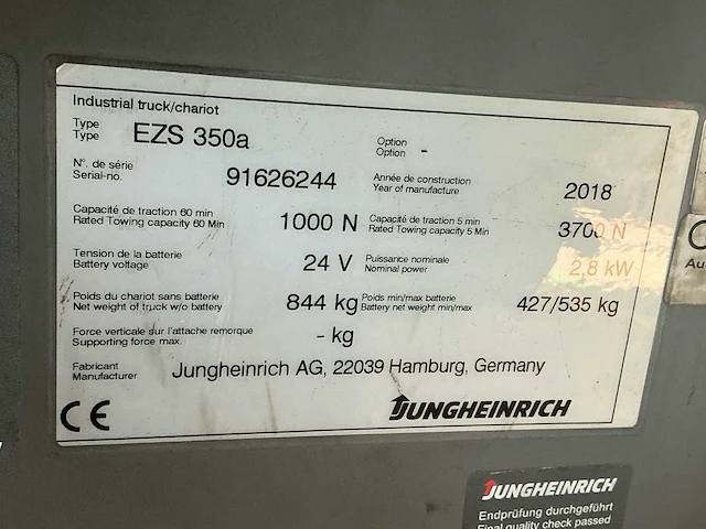 2018 - jungheinrich - ezs-350-a-ftf - takelwagen - afbeelding 8 van  14