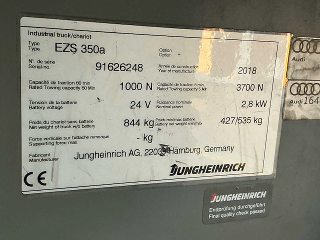 2018 - jungheinrich - ezs-350-a-ftf - takelwagen - afbeelding 5 van  5