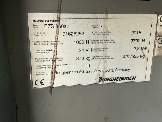 2018 - jungheinrich - ezs-350-a-ftf - takelwagen - afbeelding 11 van  12