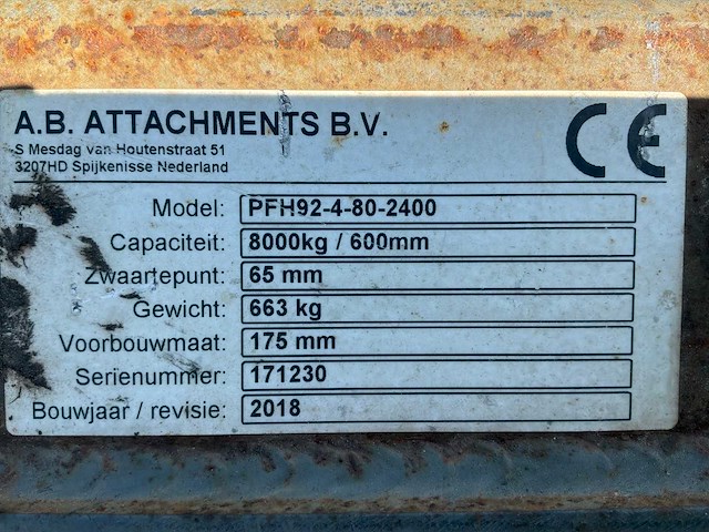 2018 ab attachements pfh92-4-80-2400 sideshift bord - afbeelding 2 van  4