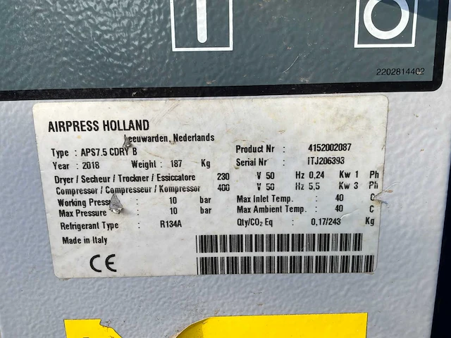2018 airpress aps 7.5 schroefcompressor/luchtdroger - afbeelding 15 van  16