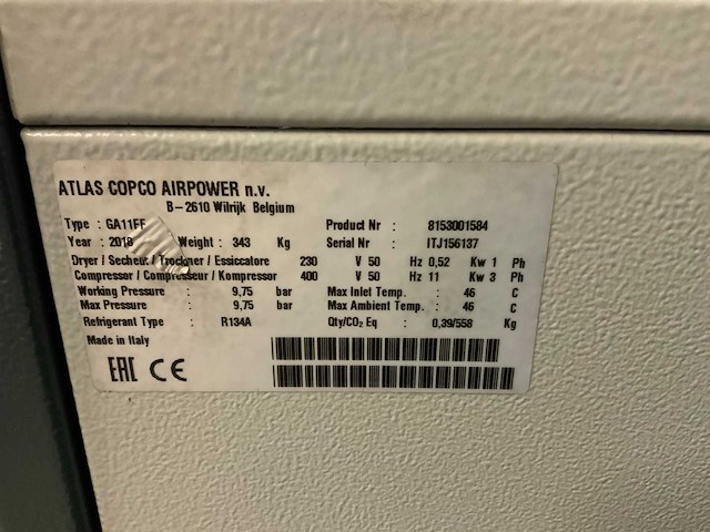 2018 atlas copco ga ii ff schroefcompressor - afbeelding 6 van  8