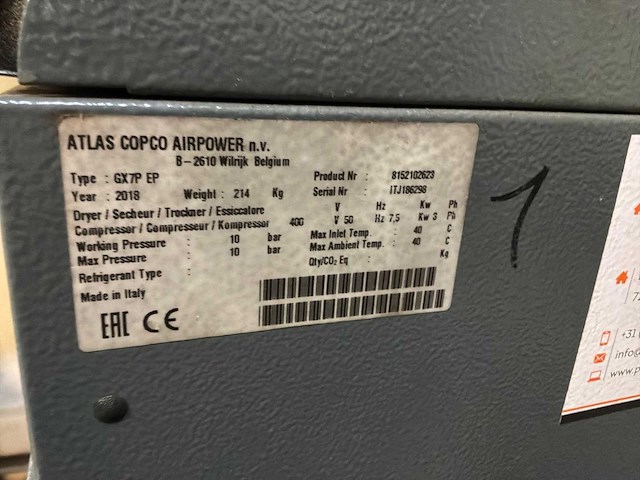 2018 atlas copco gx7 schroefcompressor - afbeelding 6 van  6