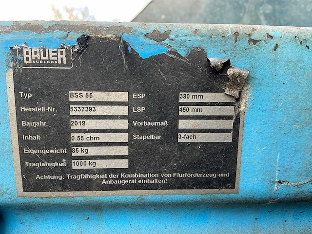 2018 bauer bss55 / bsk 55 kiepbare afvalcontainer (4x) - afbeelding 3 van  4