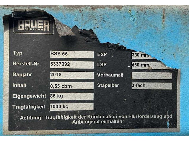 2018 bauer bss55 kiepbare afvalcontainer (4x) - afbeelding 4 van  4