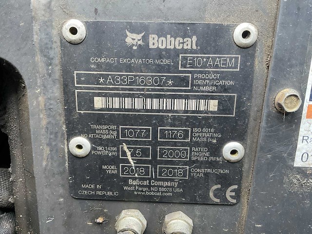 2018 bobcat e10z minigraafmachine - afbeelding 11 van  17