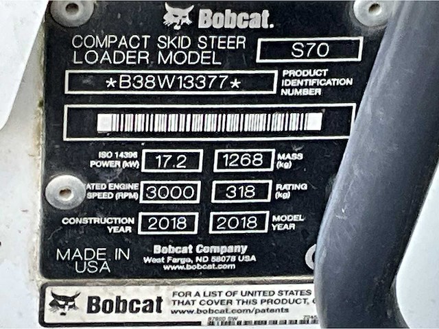 2018 bobcat s70 schranklader / mini wiellader - afbeelding 15 van  22