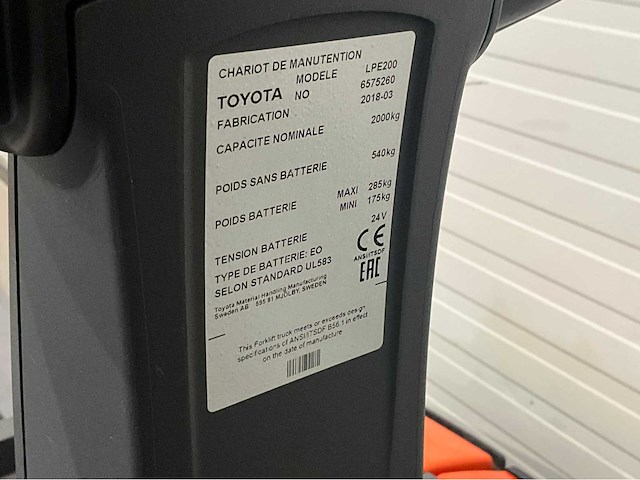 2018 bt lpe200 2000kg meerij elektrische palletwagen - afbeelding 12 van  12
