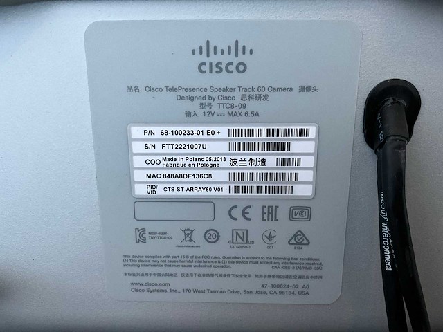 2018 cisco telepresence speakertrack 60 conference systeem - afbeelding 6 van  6