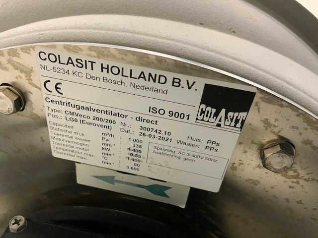 2018 colasit cmveco 200/200 centrifugaal ventilator met danfoss frequintieregelaar - afbeelding 4 van  6
