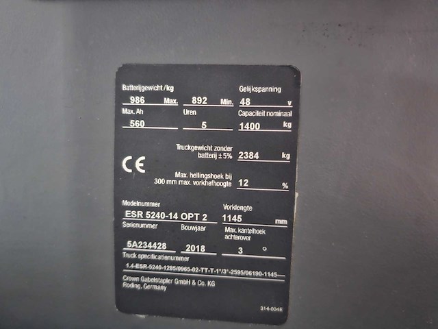 2018 crown esr 5240-14 reachtruck - afbeelding 25 van  26