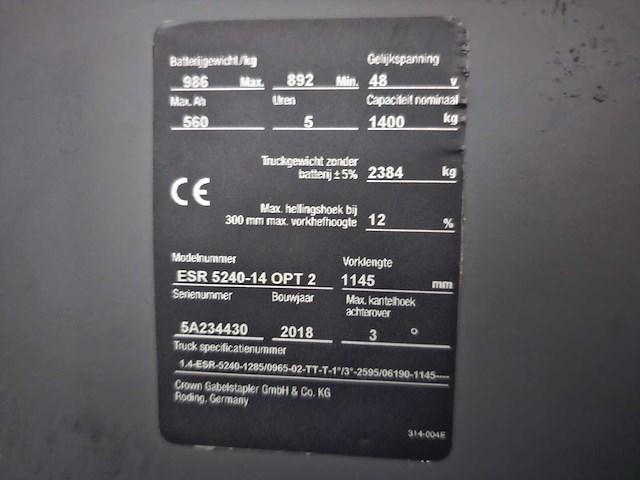 2018 crown esr 5240-14 reachtruck - afbeelding 26 van  27